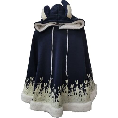 Kawaii Girls Cute Ear Poncho Women Cloak Coat Hooded Bat Sleeved Harajuku Pullover Loose Fleece Anime Lolita Cape Outwear