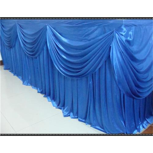 3pcs 19ft wide x 29'' high 100% knitted Ice Silk wedding Table Silk with Swag Table Skirting with Metal Clips Table Linen