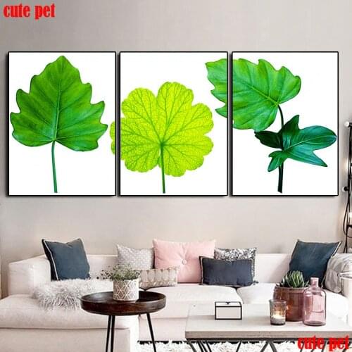Full Square Drill Plant green leaves 5D DIY Diamond Painting Embroidery Cross Stitch Diamond Mosaic Rhinestone Home Decor 3PCS