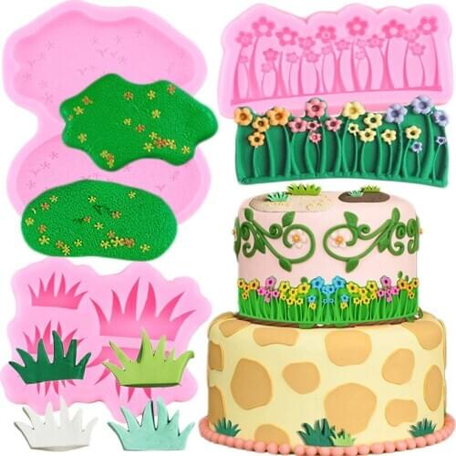 3D Flower Silicone Mold Grass Lawn Cake Border Fondant Mould DIY Party Cake Decorating Tools Chocolate Candy Polymer Clay Molds