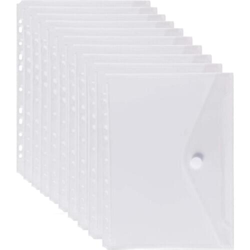 5PCS 11-Hole Clear Plastic Binder Pockets A4 Size, 8 1/2 x 11 Paper Document File Bags for 2 /3/4 Ring Binder,5 Packs