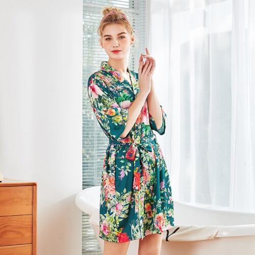 Satin Robes Wedding Robe Sleepwear Silk Pijama Casual Bathrobe Animal Rayon Short Nightgown Women Summer Kimono XXL