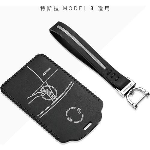 Car Key Case Cover for tesla model 3 2017 2018 2019 genuine leather remote key chain holder keychain