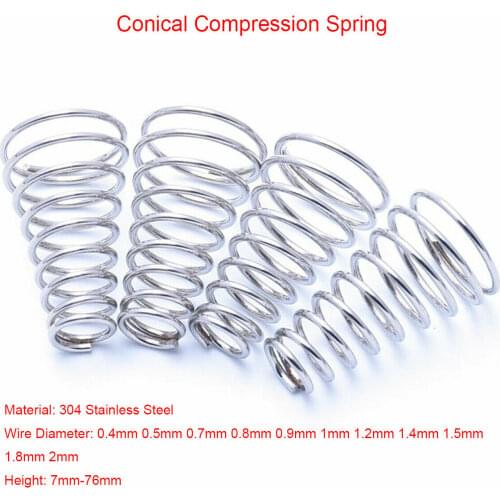 5pcs / lot 304 Stainless Steel Tower Springs Conical Cone Compression Spring Pressure Spring Wire Diameter 1.2mm 1.5mm 1.8mm