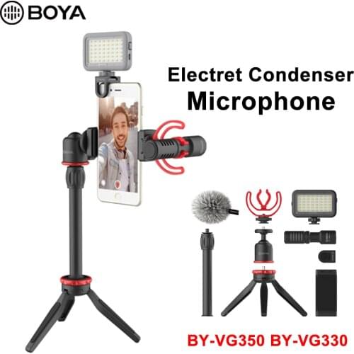 BOYA BY-VG350 BY-VG330 Video Record Microphone for DSLR Camera Smartphone Pocket Mic With LED Light Tripod Phone Clip Holder Kit