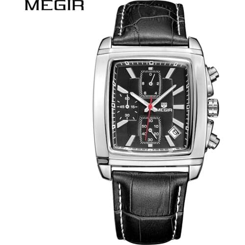 MEGIR Black Cool Watches Men Waterproof Chronograph Military Male New Clock Top-Brand Luxury Casual Leather Business Sport Watch