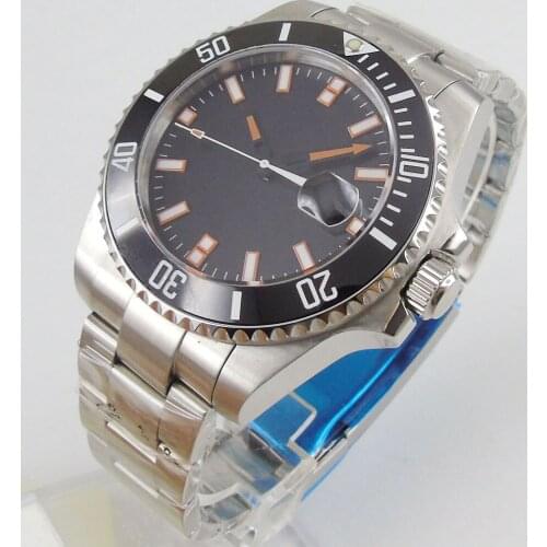 Popular Solid 43mm Mens Watch Black Dial Ceramic Bezel Sapphire Glass Miyota 8215 Automatic Movement Wristwatch