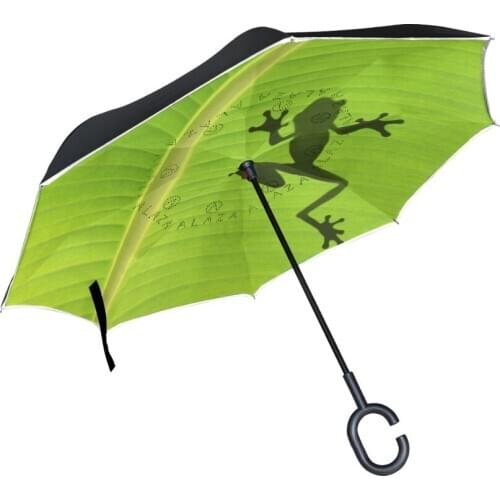 DropShipping Frog Windproof Reverse Folding Double Layer Inverted Chuva Umbrella Self Stand Rain Protection C-Hook Hands For Car