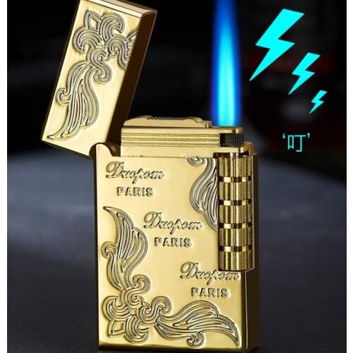 Elegant embossed Side ignition Butane inflatable gas Cigarette lighter Hot-selling jet Turbo torch flame men women Smoking gift