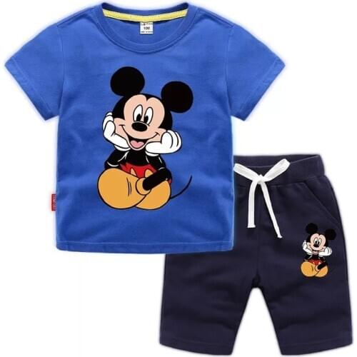 Disney Baby Boy Clothing Cotton T-shirt Pants Girls Clothing Set Mickey Mouse Sports Suits Childrens Clothes Kids Outfits