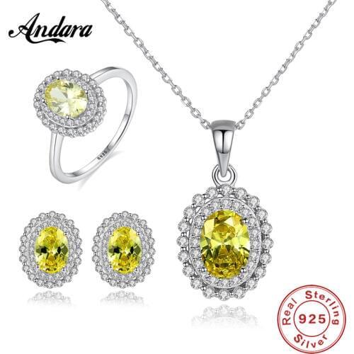 Fashion Wedding Jewelry Sets 925 Sterling Silver Elegant Geometric Gem Clear CZ Necklace Earrings Rings Set for Women Gift