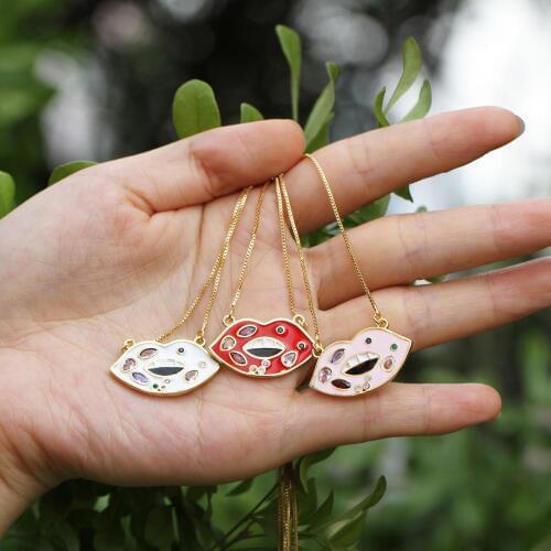 Colorful butterfly stone fashion CZ micro shop jewelry colorful lip pendant necklace