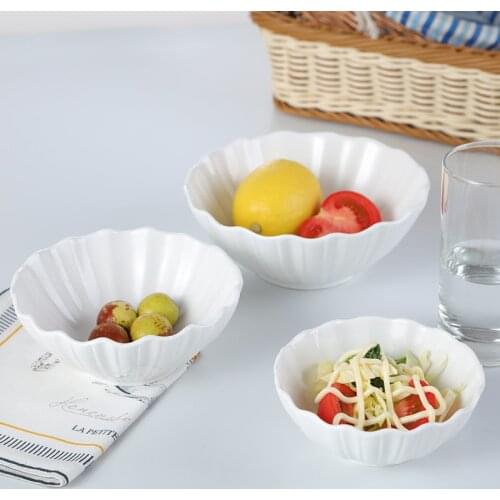 Creative Pure White Ceramic Bowl Microwave Oven Suitable for Heat Resistant Rice Bowl Salad Noodle Fruit Bowl Kitchen Tableware