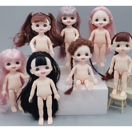16cm BJD Dolls 1/12 13 Joints 3D Real Eye Cute Smiley Dress Up Baby Head Plastic Nude Body Fashion Doll Toys for Girls Diy Gift