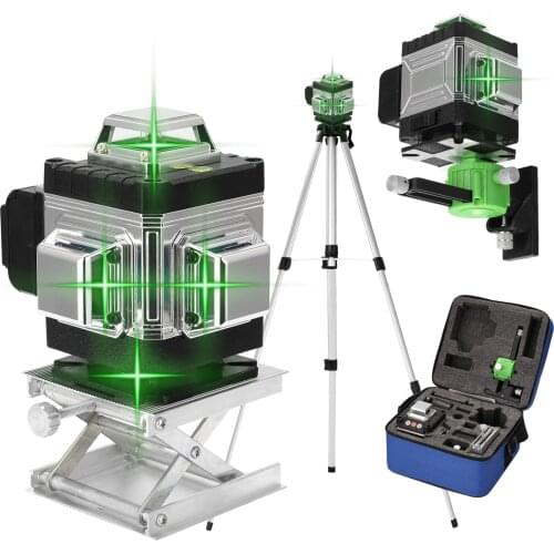 4D 16 Lines Laser Level 3° Self-leveling Laser Level Tool Horizontal Vertical Cross Lines with 1.5M Adjustable Tripod Stand