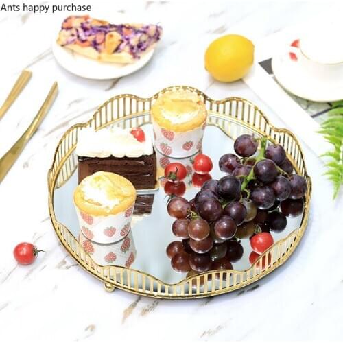 Nordic Metal Storage Tray Rectangle Fruit Dessert Mirror Tray Cup Tea Plate Sundries Storage Coffee Table Decoration Household