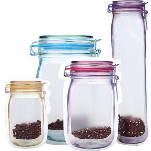 Reusable Mason Jar Bottles Bags Nuts Candy Cookies Bag Seal Fresh Food Storage Snacks Zipper Sealed Kitchen Organizer 5pcs