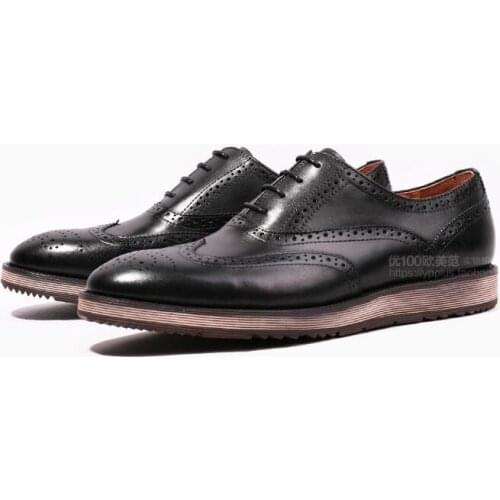 Hot Winter Brogue shoes Oxfords Genuine leather High Top Casual Shoes Classics Lace up Mens Shoes elastic Men Shoes