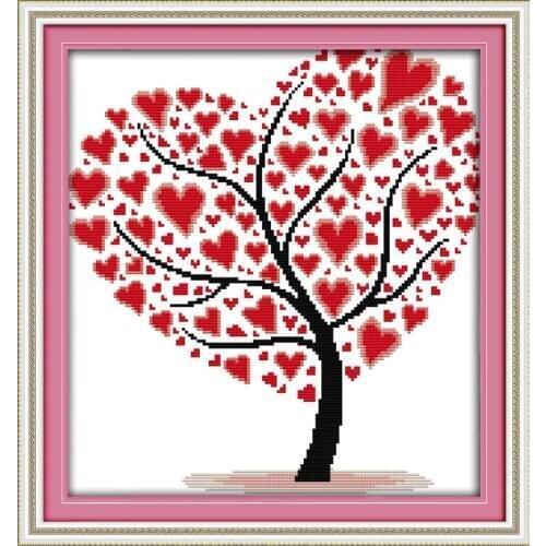 Joy Sunday Love Tree Counted Cross Stitch Kits 11&14CT DMC DIY Embroidery Kits Needlework Sets for Home Decor Handmade Gift