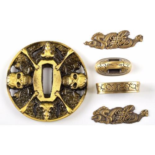 A Set of Special Alloy Sword Fittings for Japanese Samurai Sword Katana New Style Tsuba Menuki Fuchi and Kashira Metal Crafts