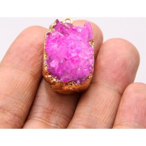 Irregular Natural pink Crystal Pendant agates quartz Druzy Pendant Handmade Gems Natural Stone Pendants For Jewelry Making DIY