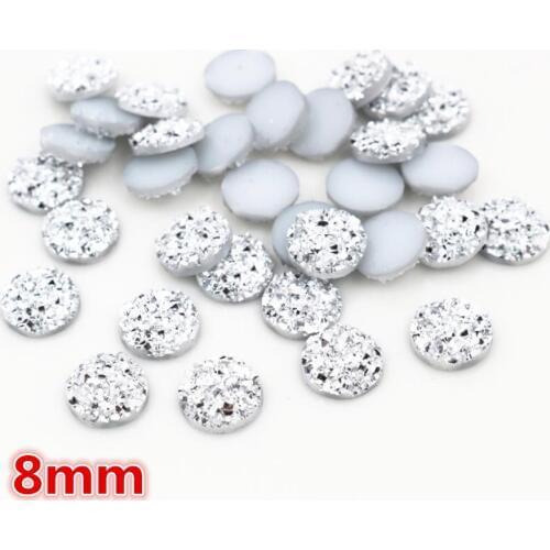 New Fashion 8mm 40pcs Silver Plated Colors Natural ore Style Flat back Resin Cabochons For Bracelet Earrings accessories-O5-15