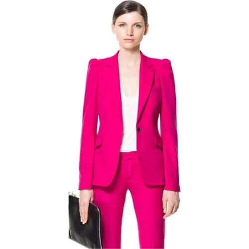 New Fuchsia Women Suits Business Pant Suits Women Summer Business Suits Female Formal Work Wear 2 Piece Female Trouser Suits