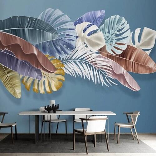 European Style Leaves Pattern Wallpaper Hand-painted TV Sofa Background Mural For Living Room Bedroom Interior Decoration Custom