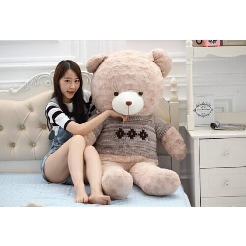 Huge 160cm lovely teddy bear plush toy dressed grey sweater khaki bear soft doll slepping pillow birthday gift b0533