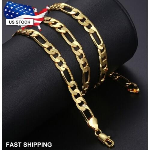 Davieslee Mens Necklace Chain Yellow Gold Filled Figaro Link Chains Necklaces for Men Gifts Wholesale Fashion Jewelry 6mm LGN18