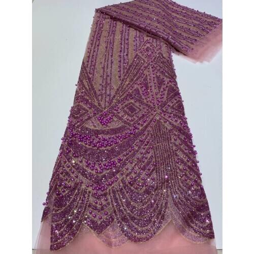 Latest African Lace Fabric Sequins with bead 2020 High Quality French Tulle Net Lace Fabric Nigerian Sequins For Wedding Dress