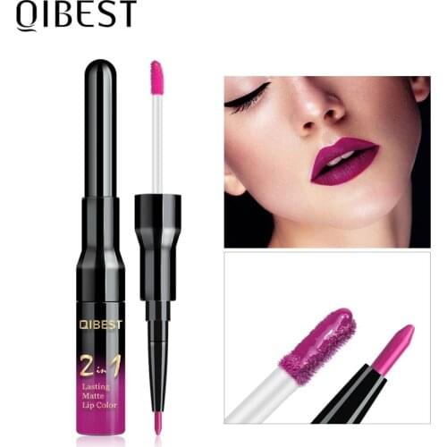 QIBEST 20 Colors 2 IN 1 Lip Liner Pencil Lipstick Matte Waterproof Lip Gloss Long-lasting Lipliner Makeup Nude Lip For Woman