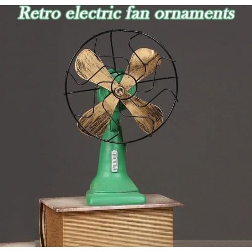 Retro Resin Electric Fan Figurine Vintage Miniature Fan Craft Bar Coffee Shop Decor Nostalgic TV Cabinet Ornament Free