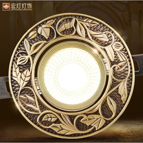Loft European Style Luxury Pure Copper 3W 5W COB Downlight Copper LED Ceiling Lamp Indoor light Cafe Store Hall