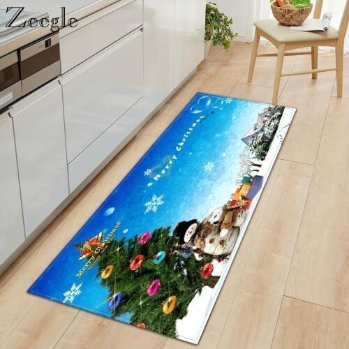 Zeegle Christmas Flannel Carpet Long Kitchen Floor Doormat Home Decoration Door Mat Dustproof Living Room Foot Rug Bedroom Rug