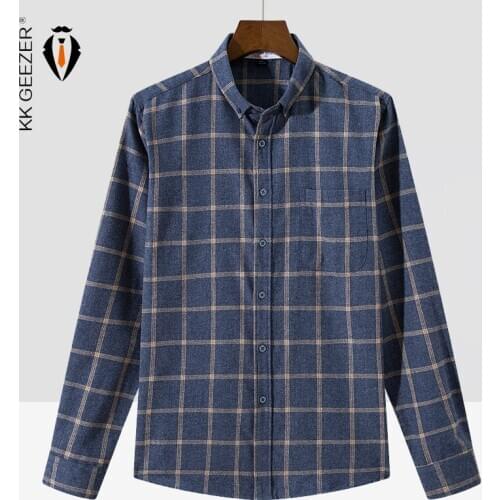 Men Shirts Plaid Striped Fleece Long Sleeve Male Casual Cotton Fashion Dress Shirts Brand Design Business Button Pocket Office