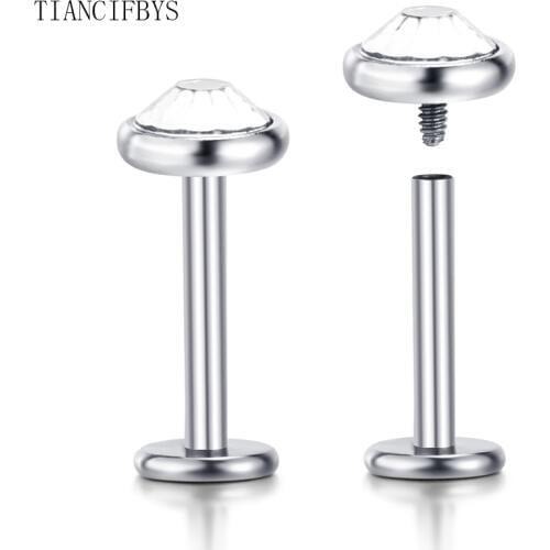 TICNCIFBYJS Ear Cartilage Stud Earring Tragus CZ Gem Body Piercing Helix Jewelry Labret Lip Piercing Flat Clear Gem 6/8/10mm