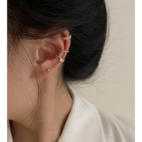 EARS HIGH Korean Fashion Cute Charm Zircon Circle Clip Earrings For Women Girls 3pcs/set Without Piercing Ear Cuff Jewelry