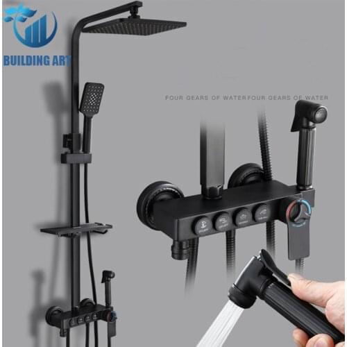 Thermostatic Rain Shower Faucet Bathroom Shower Faucet Shower Taps Bidet Faucet Rotable Spout Faucet Shower Faucet 4Ways Set