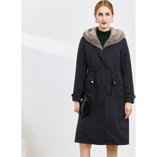 High Quality Whole Mink Liner Detachable Medium Length Parka Hooded Mink School Overcome Winter Double-faced Fur