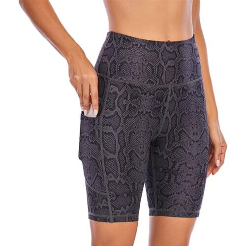 Print Workout Yoga Shorts with 2 Deep Pockets High Stretchy Tummy Control Women Athletic Shorts