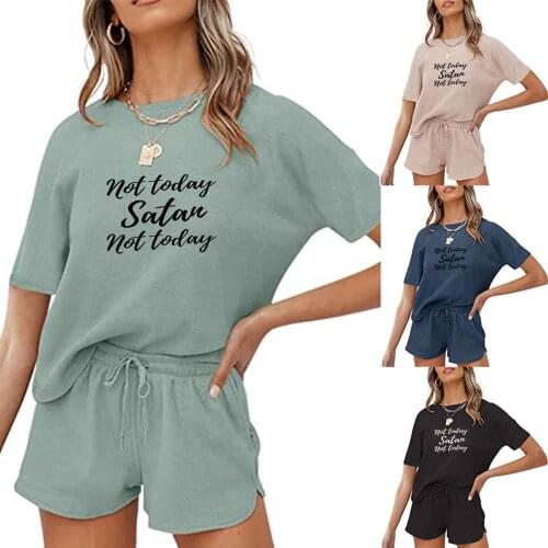 Womens Sleepwear Cute Letter Print Short Set Sweatpants Women Baggy Pajama Set Sweet Short Sleeve Sports Jogger Suit Sweatshirt