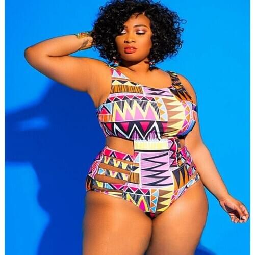 Plus Size Swimwear Bandage Cut Out Bathing Suit Women One Piece Swimsuit African Print Monokin Large Size Bodysuit Sexy Swimsuit
