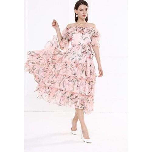 Pink v neck floral cross border maxi bohemian dress women robe 20 summer long casual beach sexy loose dresses plus size