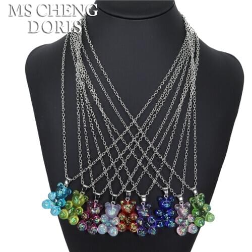 Rainbow Pride Cute Jelly Bear Gummy Pendant Necklaces For Women Girls Cool Punk Hip Hop Resin Jewelry Accessories Party Gift