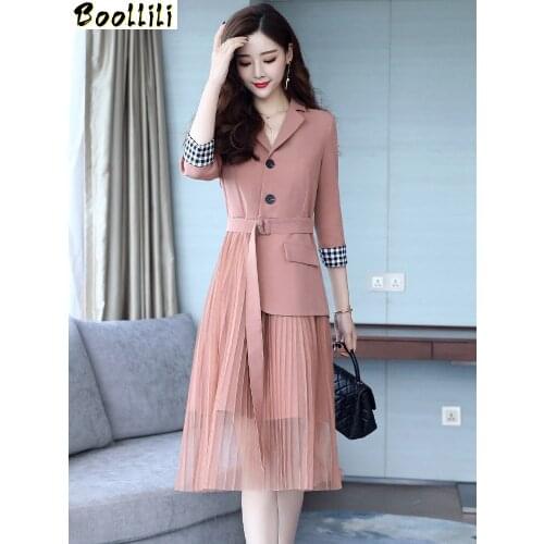 Boollili Spring Autumn Office Dress Women Clothes 2020 Suit Formal Dress Women Elegant Midi Pink Dress Ladies Dresses Vestidos