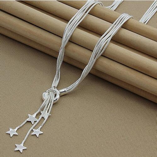2019 New Fashion 925 Sterling Silver Five-Star Necklace for Women Fashion Jewelry Snake Chain Necklace