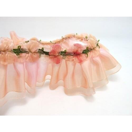 1 5/8 Inch Nude Ombre Pleated Printed Polyester Ribbon with Woven Rosette Trim|Headband Supplies|Hair Embellishment