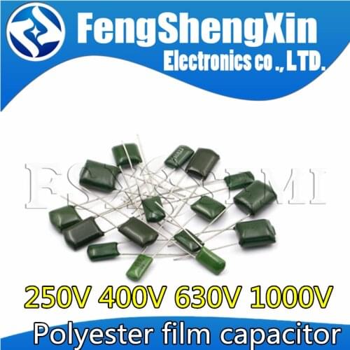 1000pcs Polyester film capacitor 250V 400V 630V 1000V 1nF 10nF 100nF 2E222J 2E223J 2E104J 2J102J 2J103J 2J473J 2G103J 3A332J