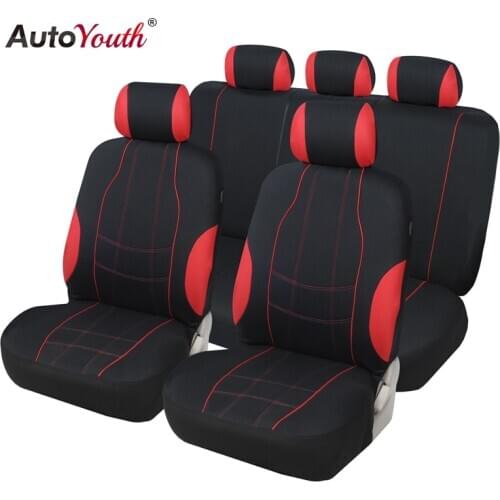 AUTOYOUTH Full Set Car Seat Cover Universal Fit Auto Accessories Breathable Polyester fabric For Cars, Trucks, Vans, & SUV Red